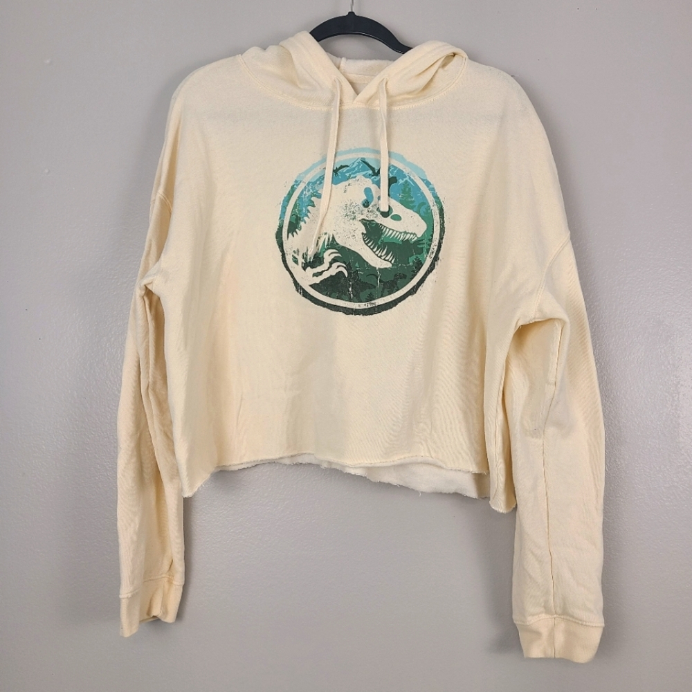 Universal Studios Hollywood Jurassic World Cropped Raw Hem Pullover Sweatshirt